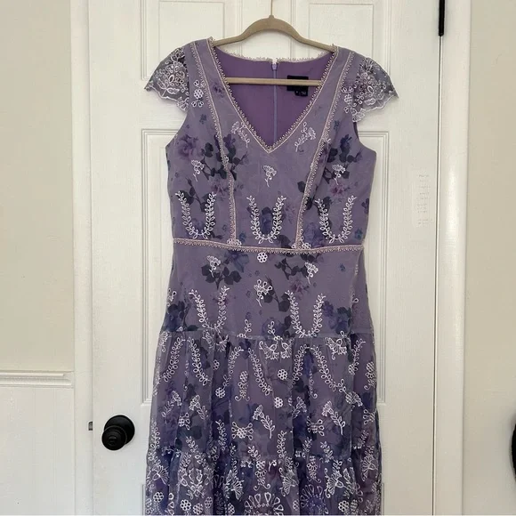 Marchesa Notte Floral Embroidered Midi Dress